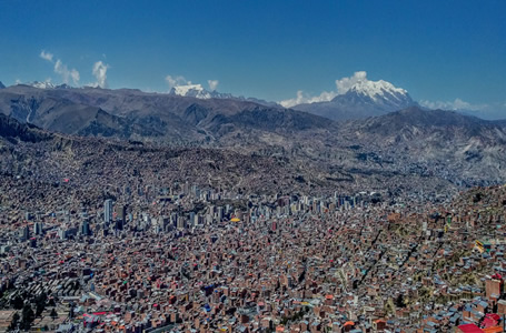 La Paz city with the Illimani snow capped mount in the background